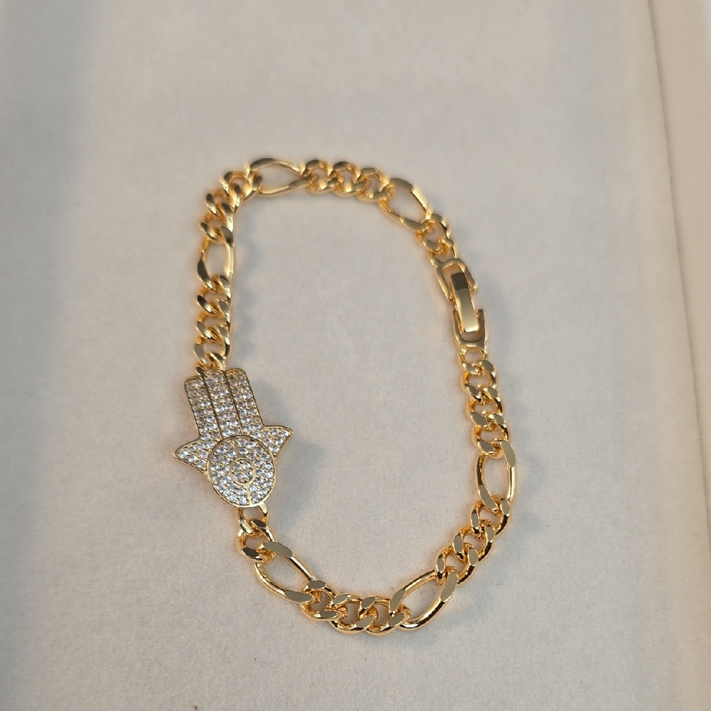 Rose Gold Filled Hamsa Bracelet with Silver Accents 7"